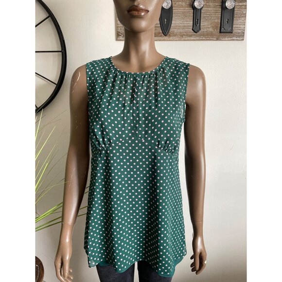 CABI Womens Green & Pink Polka Dot Sleeveless Blouse S Top - Picture 1 of 10